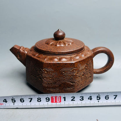 Vintage Chinese Yixing Purple Clay Teapot Zisha Ceremony Carving Collectible Art