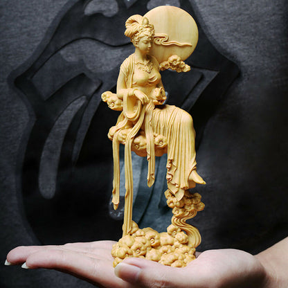 Chang'e Boxwood Wood Carving Statue Mythological Figure Sculpture Collection New