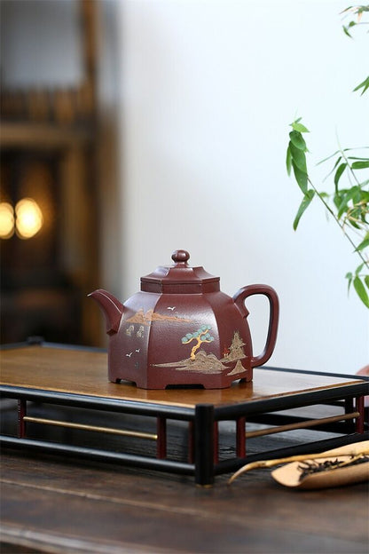 260cc Chinese Yixing Handmade Purple Sand Tea Pot Di High Definition Clay Gongdengfu Tea Pot-