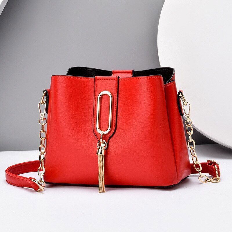 Tassels Bucket Bag Soft Leather Chain Shoulder Bag Crossbody Bags for Women