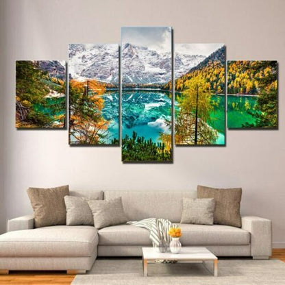 Natural Mountain Lake Landscape 5 Piece Canvas Print Wall Art Home Decor Cuadros
