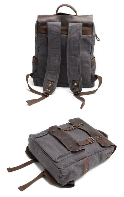Vintage Real Leather Durable Canvas Backpack Rucksack Satchel 15" Laptop Bag