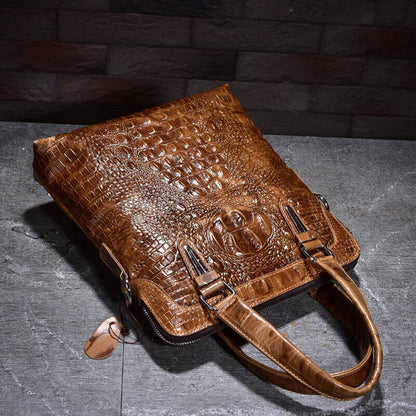 100% Genuine Leather Men's Business Handbags Crocodile Crossbody Shoulder Bags