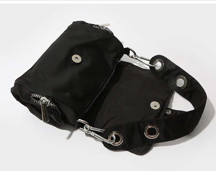 Nylon Women Bags Fashion Rivet Shoulder Bag Handbag Small Underarm Black 34*20*7
