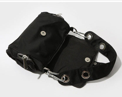 Nylon Women Bags Fashion Rivet Shoulder Bag Handbag Small Underarm Black 34*20*7