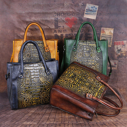 Top Cow Leather Women's Bag, Flower Embossed Designer Handbag Shoulder Bags