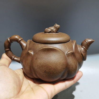 Vintage Chinese Yixing Purple Clay Teapot Zisha Ceremony Frog Lotus Leaf Teaware