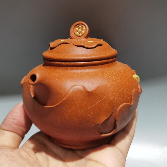 Vintage Chinese Yixing Purple Clay Teapot Zisha Ceramic Lotus Leaf Teaware Nice