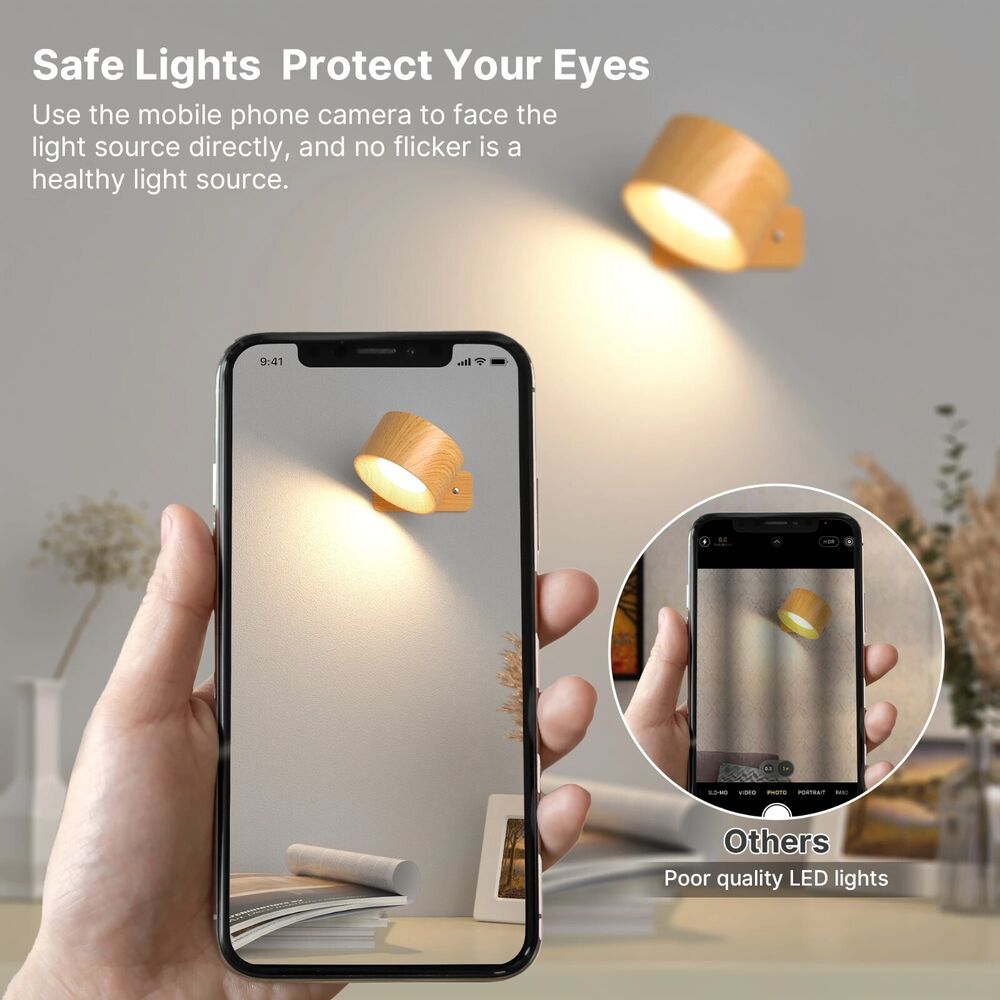 Wall Light LED Sconces 3 Brightness Levels Modes Batter Rotatable Lamps Lighting