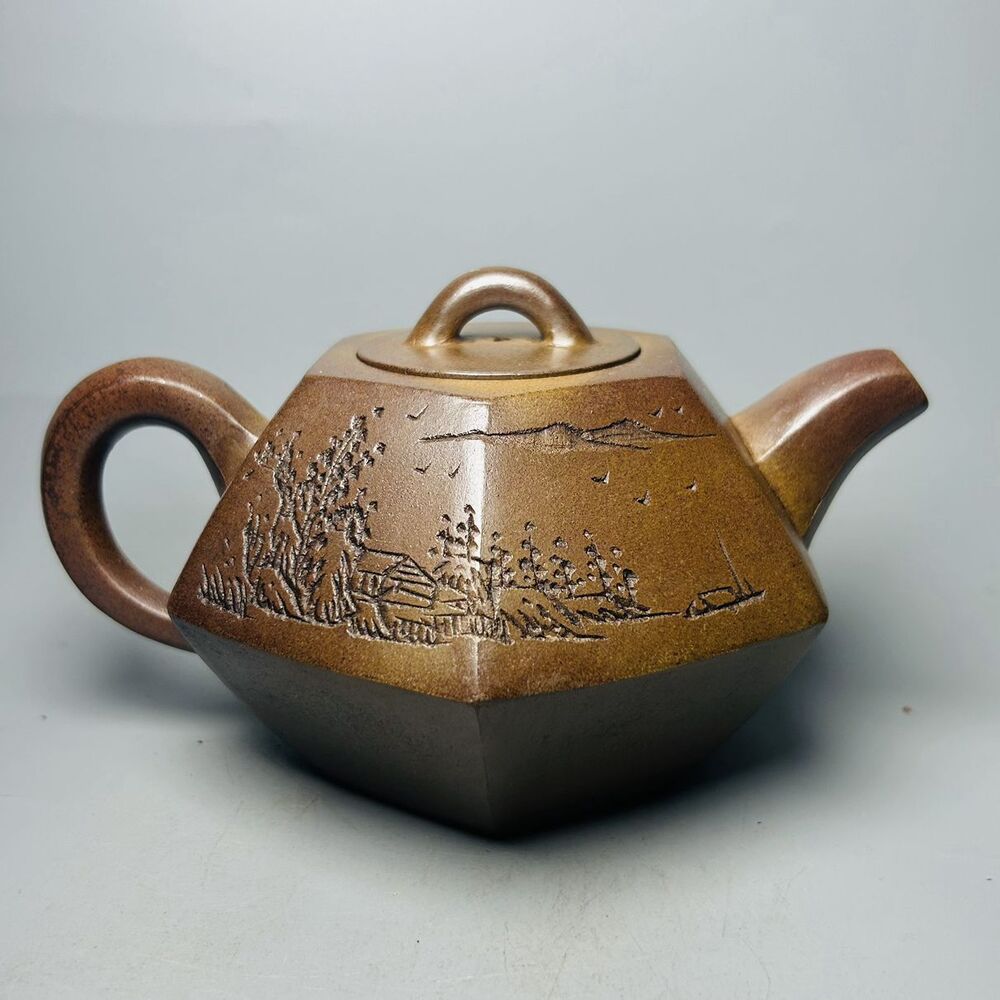 Vintage Chinese Yixing Purple Clay Teapot Zisha Ceremony Carving Collectible Art
