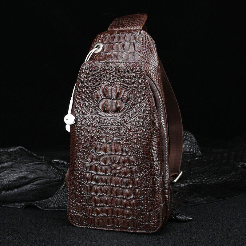 Handcrafted Nile Crocodile Skin Leather Mens Luxury Crossbody bag Sling Backpack