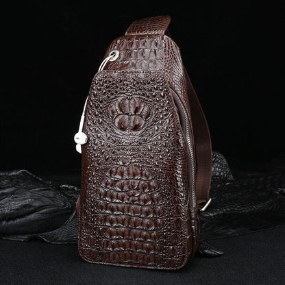 Handcrafted Nile Crocodile Skin Leather Mens Luxury Crossbody bag Sling Backpack