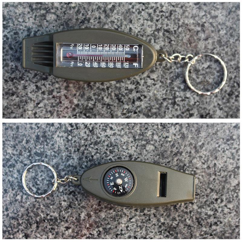 4in1 Outdoor Survival Keychain Compass Thermometer Magnifier Emergency Whistle
