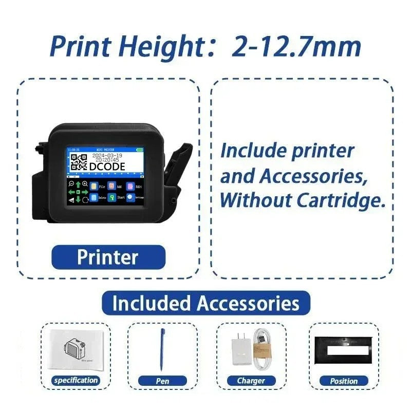 DCODE XMINI 12.7mm Portable Mini Handheld Inkjet Printer Text QR Barcode Machine