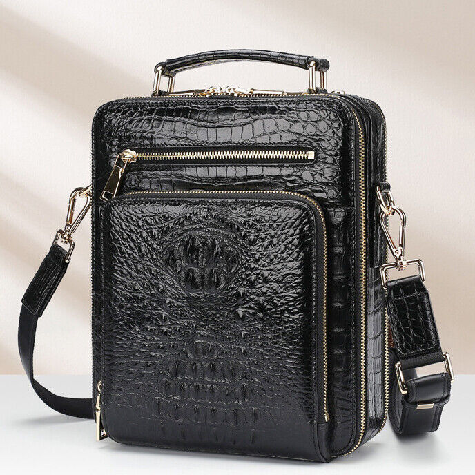 Handcrafted Crocodile Skin Leather 12" Men's Luxury Shoulder/Messenger Handbags