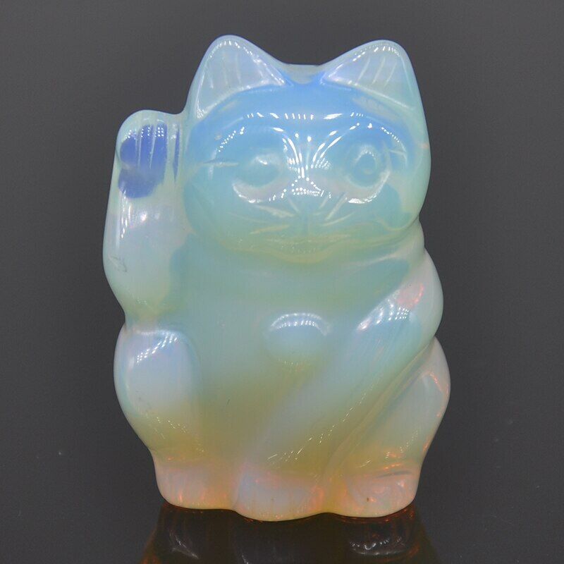 1pc Plutus Cat Statue Opalite Natural Stone Carved Healing Crystals Lucky