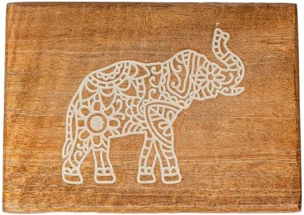Hand Crafted Wooden Jewelery Box with Elephant Design Trinket Box Treasure Chest