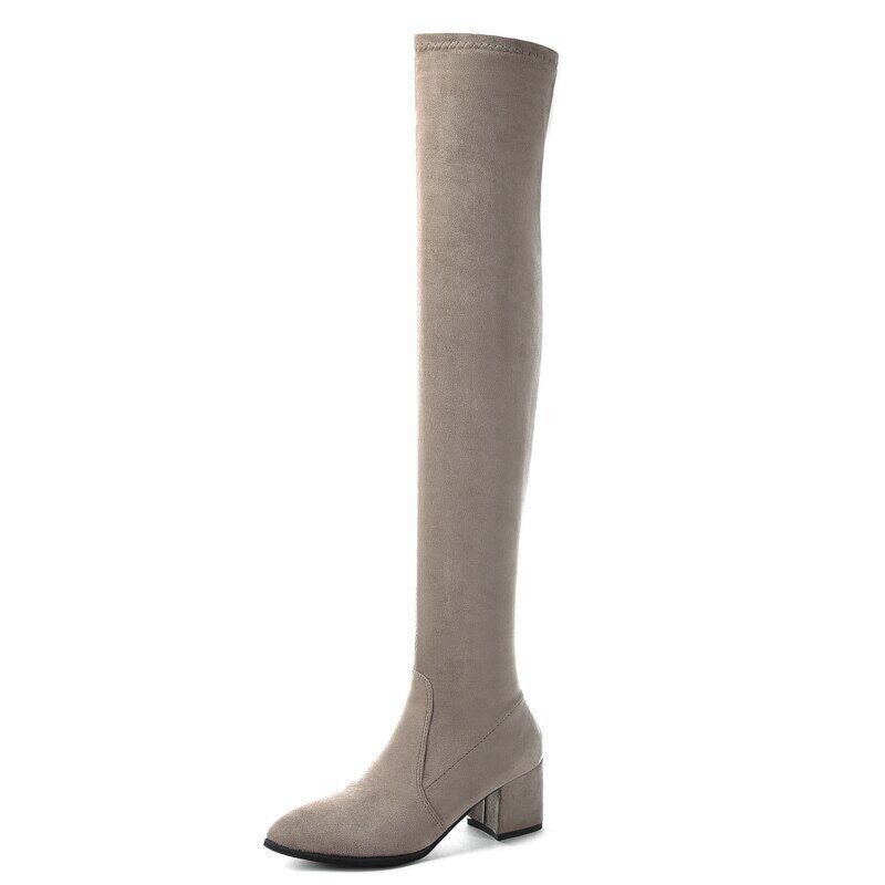 Women Over The Knee High Boots Heels Winter Shoes Elastic Fabric Women Boots