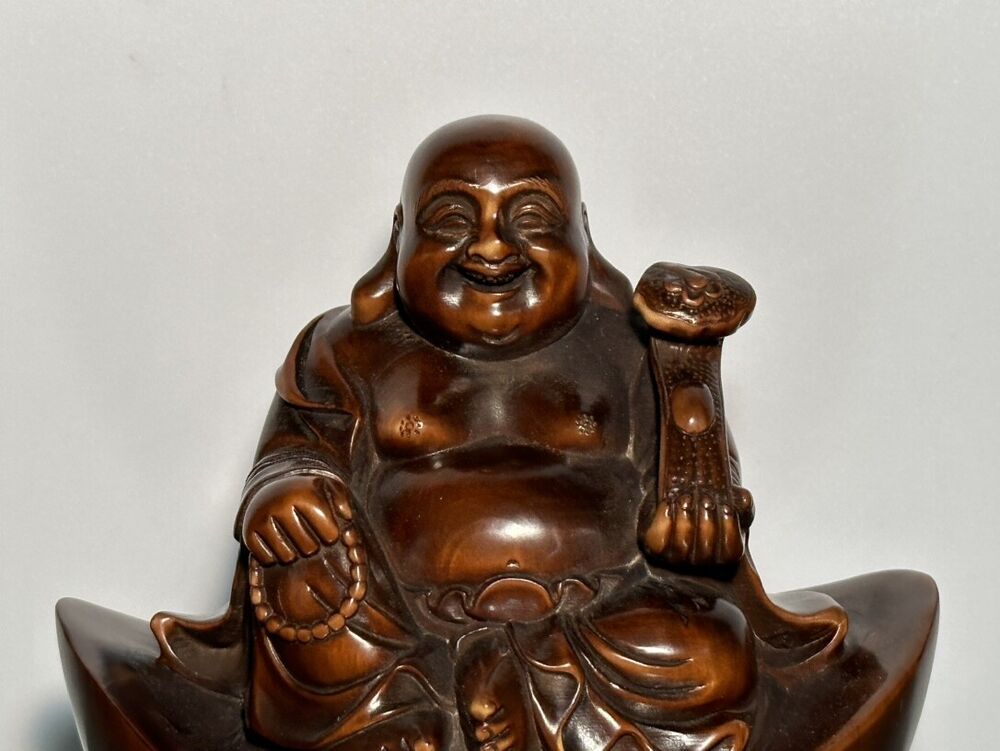 Collection Chine Boxwood Carved Laughing Buddha Statue Sculpture Home Decor Art