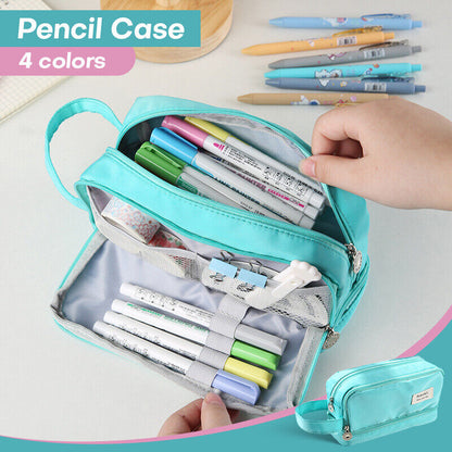 Large Capacity Pencil Bag Stationery Holder Bag Pen Case Zipper Two Compartment