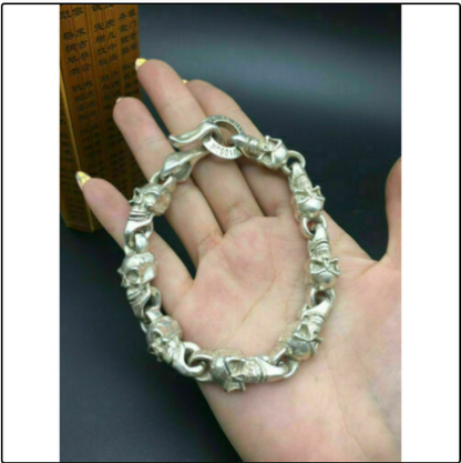 chinese miao silver cast cool skull statue bracelet jewel collectable gift Art