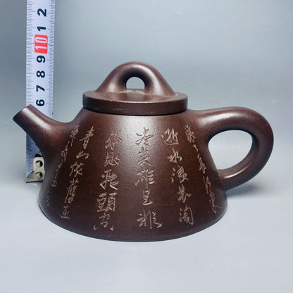 Vintage Chinese Yixing Purple Clay Teapot Zisha Ceremony Carving Collectible Art