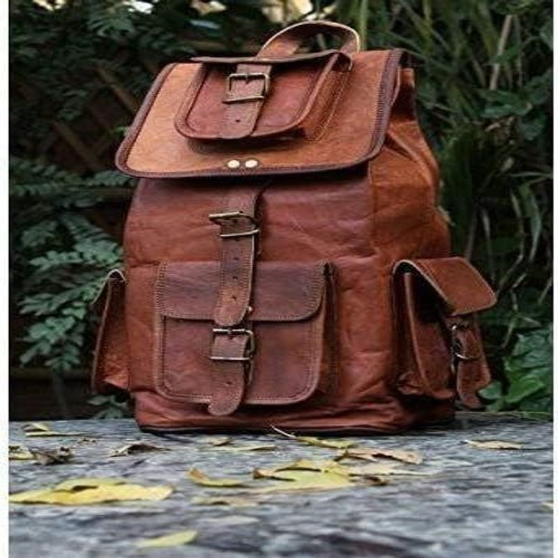 HLC 20" Genuine Leather Retro Rucksack Backpack College Bag,Picnic 20", Brown
