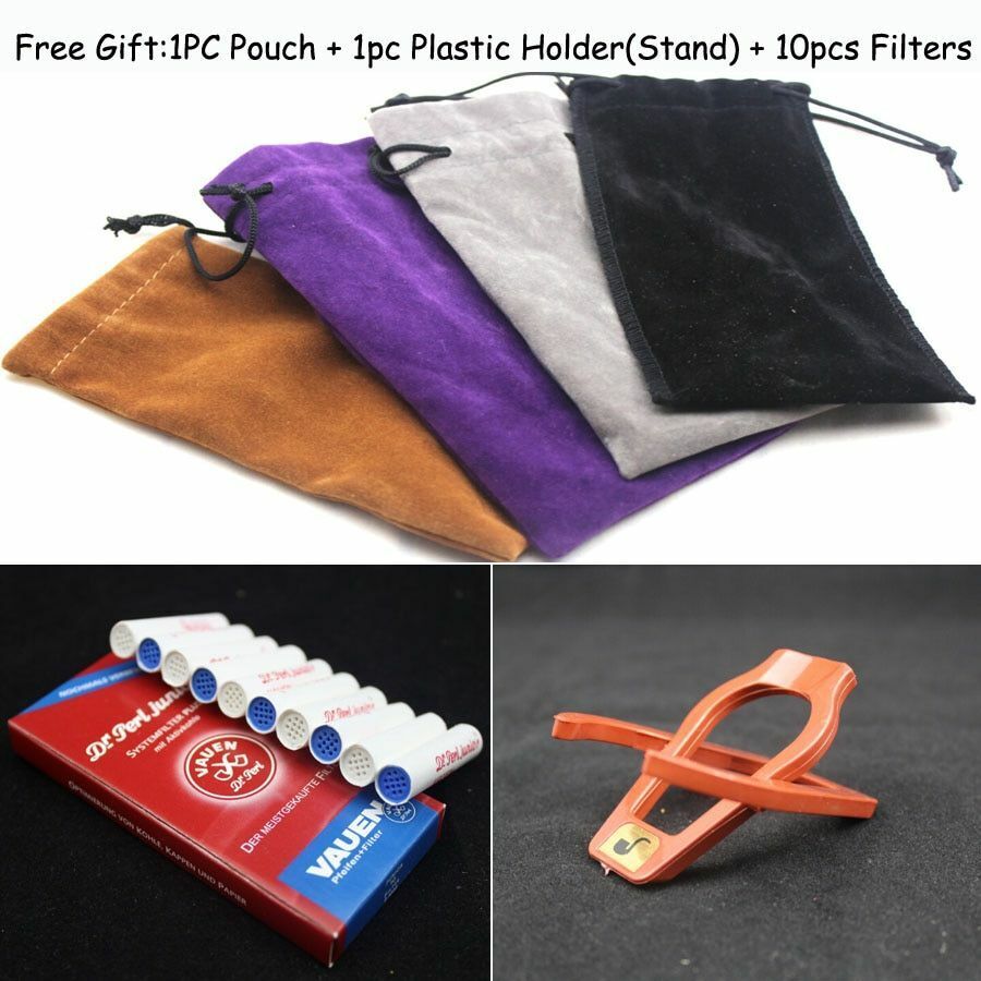 Tobacco Smoking Pipes Pouch Holder Filter Sets Handmade Ebony Wood Bent 150x52mm