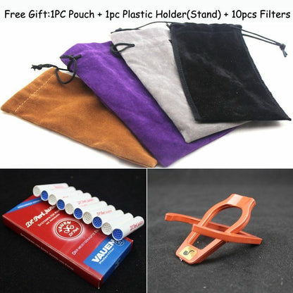 Tobacco Smoking Pipes Pouch Holder Filter Sets Handmade Ebony Wood Bent 150x52mm