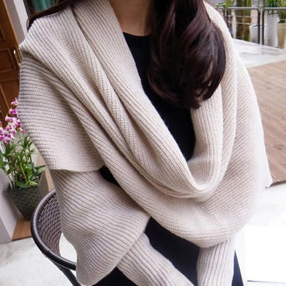 Women Scarf Imitation Cashmere Winter Thicked Sleeve Wrap Sweater Knitted Shawls