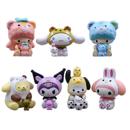 7pcs My Melody Hello Kitty Figures Kuromi Cinnamoroll Cake Toppers PVC Doll Toy