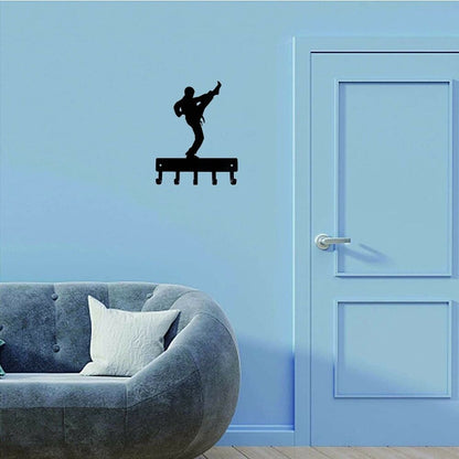 Karate Kick Male Sport - Key Hooks Holder Wall Mounted Hook Up Artwork Shape
