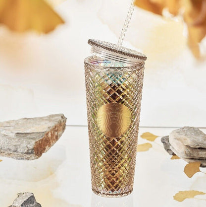 2023 New Starbucks Autumn Milky Tea Champagne Gold Jewel 24oz Cups Tumbler Gifts