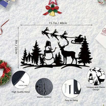 Christmas Tree Snowman Reindeer Metal Wall Art Decor, Metal Wall Hanging Art