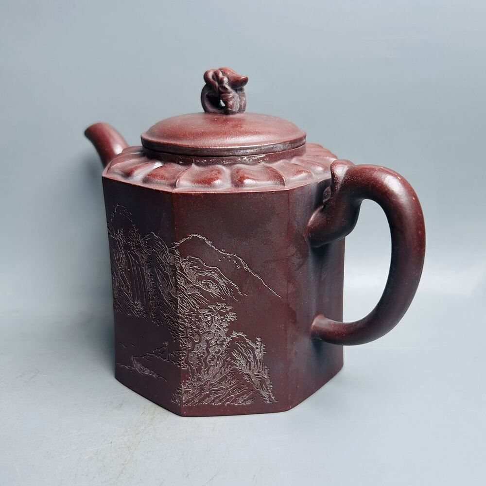 Vintage Chinese Yixing Purple Clay Teapot Zisha Ceremony Carving Collectible Art