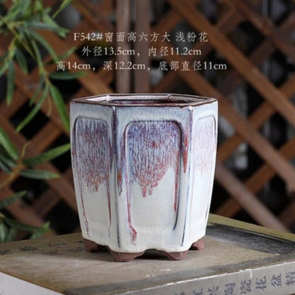 Ceramic Colorful Glazed Round Hexagon Bonsai Pot Tradition Chinese Decoration