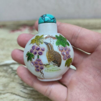 Old Beijing colored glaze Painted Glass Snuff Bottle box bird Ku Yueh Hsuan rare