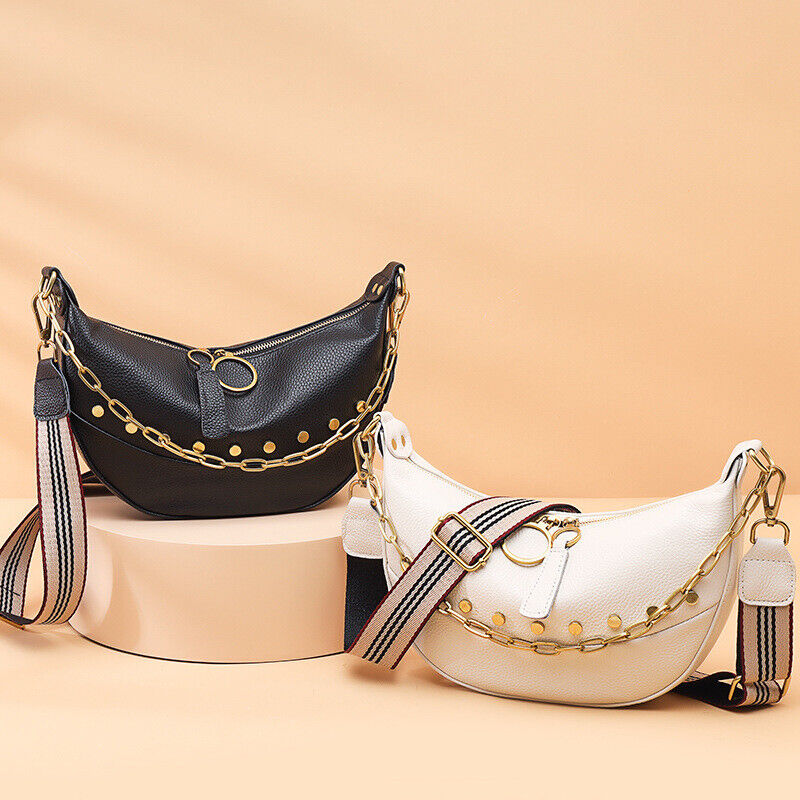 Women's Real Leather Sling Shoulder Bags, Fashion Chain Underarm Bag Crossbody