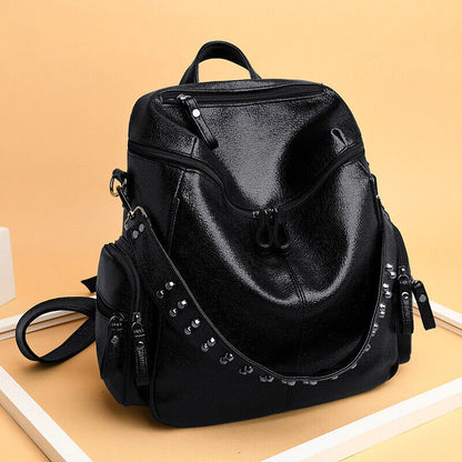 Women's Ladies Leather Backpack Purse Anti-Theft Rucksack Travel Bag Satchel