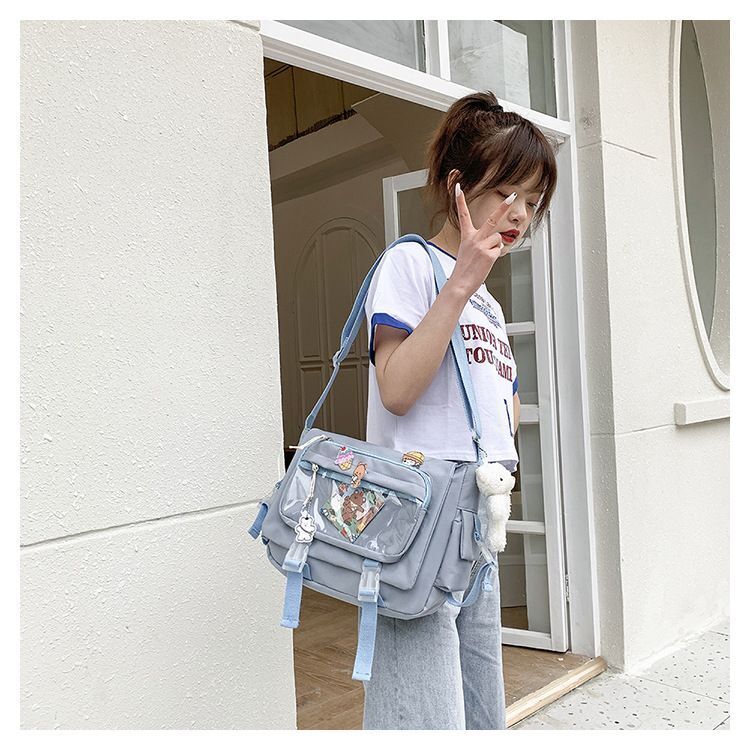 Transparent Pocket Messenger Bag Cartoon Badge Cute Bag Crossbody Shoulder Bags