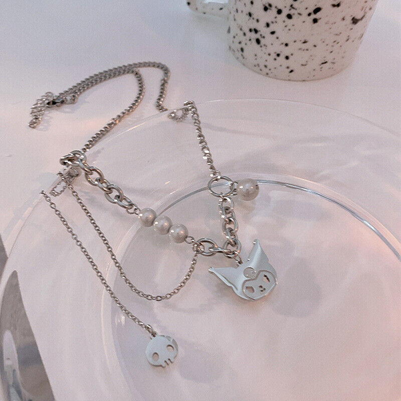 Cute Women Girl's Kuromi Titanium Stainless Steel Necklace Pendant Chain Gift