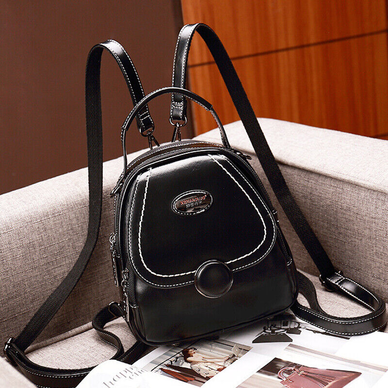 Oil Wax Leather Women's Fashion Small Backpack Mini Cute Shoulder Bag Rucksack