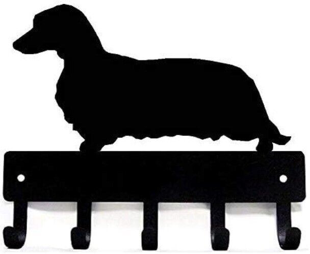 Longhaired Dachshund Dog - Key Hooks & Keychain Holder - 6 inch Metal Wall Art