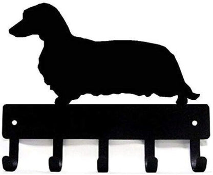 Longhaired Dachshund Dog - Key Hooks & Keychain Holder - 6 inch Metal Wall Art