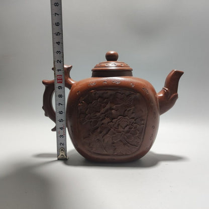 Vintage Chinese Yixing Purple Clay Teapot Zisha Ceramic Carving Nice Tea Set Art
