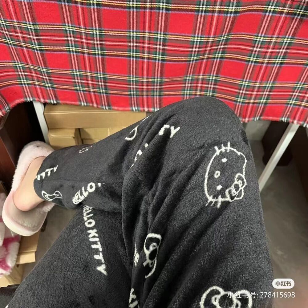 Cute Women Girl Black Hello Kitty Pants Warm Autumn Winter Pajamas Trousers Gift