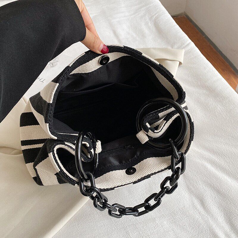 Women Handbag Thick Chain Shoulder Bags Female Shopping Bag Canvas Totes