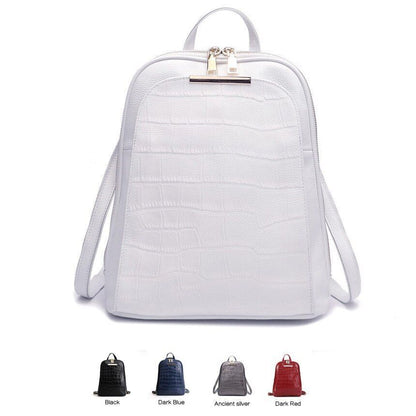 Genuine Cow Leather Everyday White Silver Backpack Book Bags 25x32x11CM Red/Blue