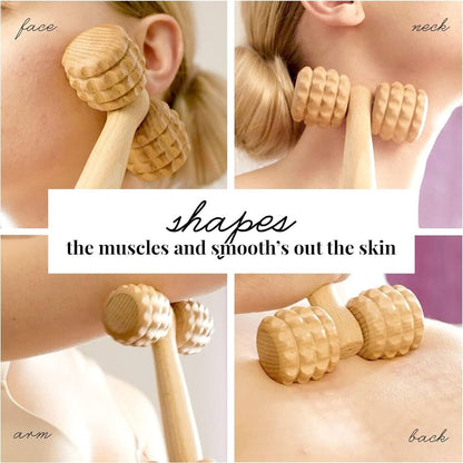 Wooden T-Shape Massage Roller Multi-Functional Massager Face Body Skincare Tool