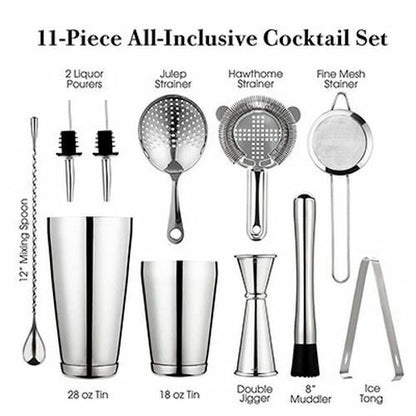 11Piece Cocktail Shakers Bar Sets Stainless Steel Bartender Tool Wine Mixer Kits